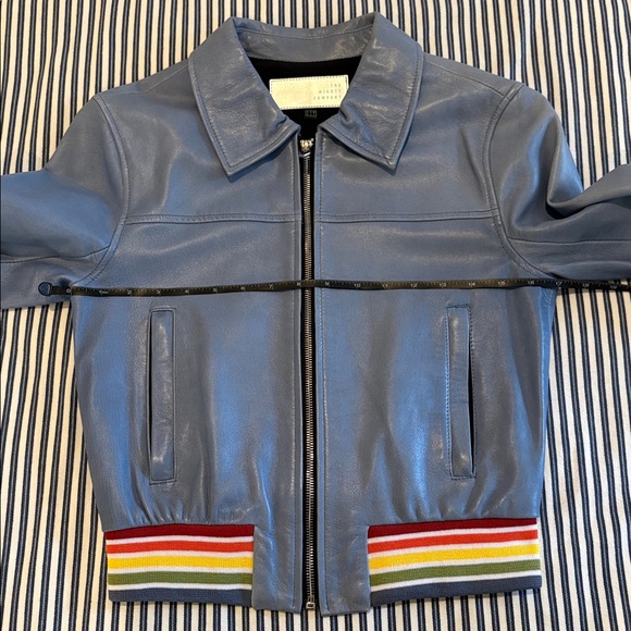 *RARE NWOT Hand Crafted The Mighty Company Blue Ribbed Leather Bomber Jacket XS